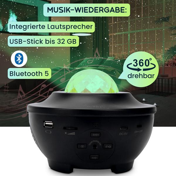 2er-Set Laser-Sternenhimmel-Projektor - Bluetooth Lautsprecher & Sprachsteuerung via App - Bis 200qm Abdeckung - WiFi, RGBW-LED, Nachtlicht & Timer