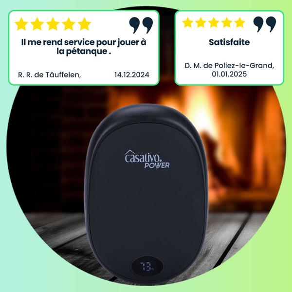 2 chauffe-mains USB 2 en 1 avec batterie externe, 10 000 mAh, noirs, pour réchauffer les mains et charger un smartphone en même temps