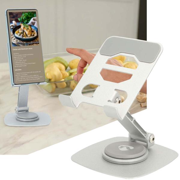 Lot 2x supports smartphone universels aluminium - Pivotant 360°, pliable, antidérapant - Idéal vidéoconférence, création contenu, recharge.