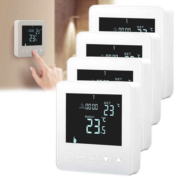 set of 2 wall thermostats for underfloor heating, touch buttons, LCD display, programmable