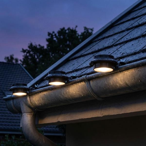 Solar gutter light with dusk sensor, set of 3, weatherproof