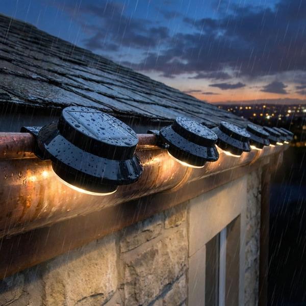 2er-Set Solar-Dachrinnenleuchte mit Dämmerungssensor - Wetterfest & robust für Hauseingänge, Garagen & Balkone - 3 helle LEDs, 11x11x5.5cm, Ni-MH Akku