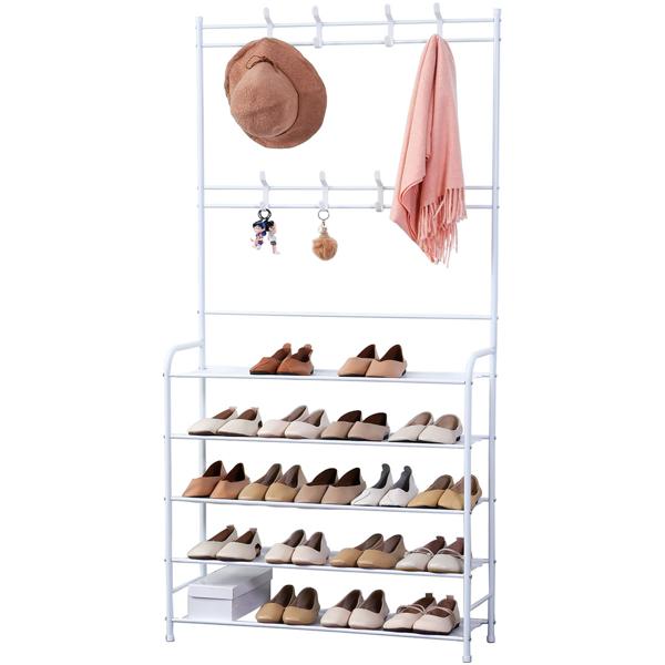 Coat rack with shoe rack, white, 170x80cm - 2-in-1 solution, space-saving coat rack with shoe rack, functional