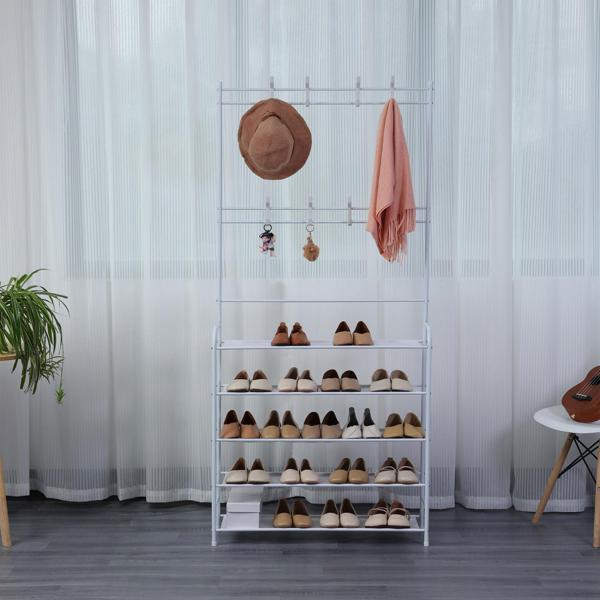 Coat rack with shoe rack, white, 170x80cm - 2-in-1 solution, space-saving coat rack with shoe rack, functional