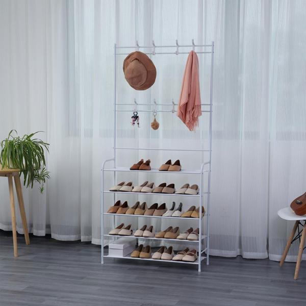 Coat rack with shoe rack, white, 170x80cm - 2-in-1 solution, space-saving coat rack with shoe rack, functional