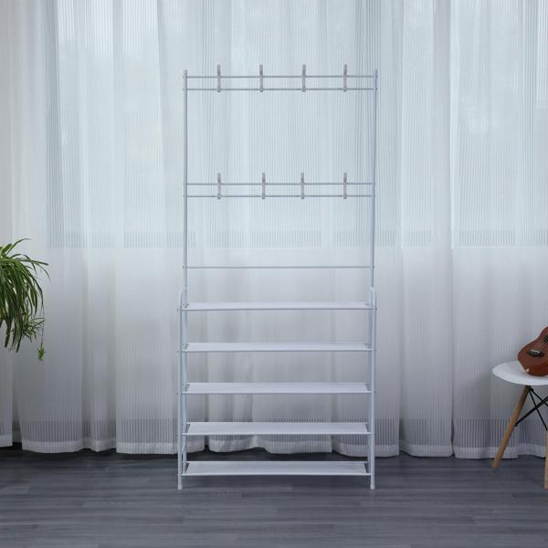 Coat rack with shoe rack, white, 170x80cm - 2-in-1 solution, space-saving coat rack with shoe rack, functional