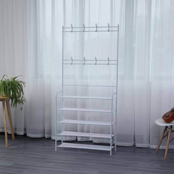 Coat rack with shoe rack, white, 170x80cm - 2-in-1 solution, space-saving coat rack with shoe rack, functional
