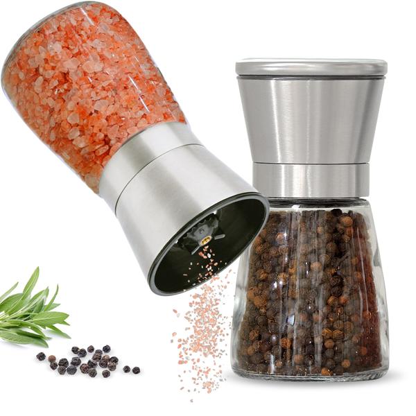 Salt/pepper mill: glass & stainless steel, ceramic grinder - 160ml, Ø 13.2cm - infinitely adjustable grind - for maximum aroma