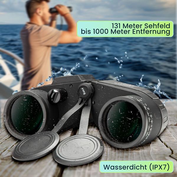 Premium Marine-Fernglas m. OLED-Display, wasserdicht IPX 7, 131 m Sehfeld, Entfernungs- und Grössenberechnung, 360°-Digitalkompass