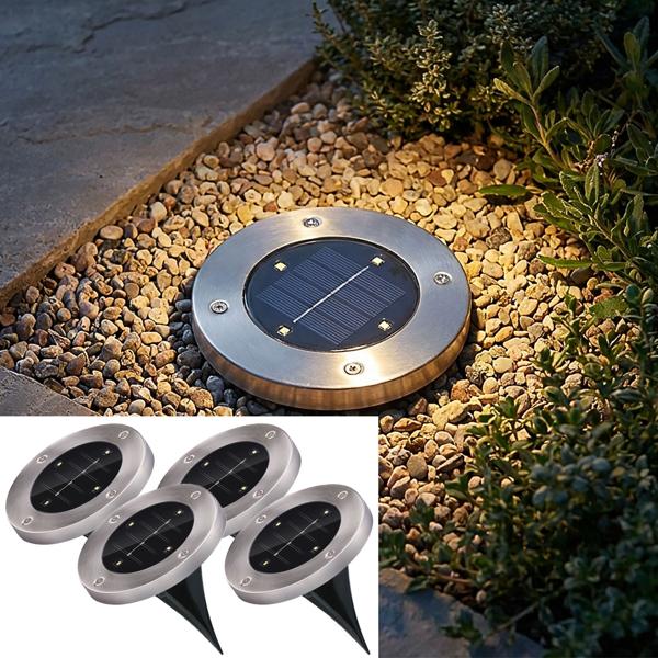 set of 4 solar floor lights made of stainless steel, with ground spike, Ø 12 x 13 cm