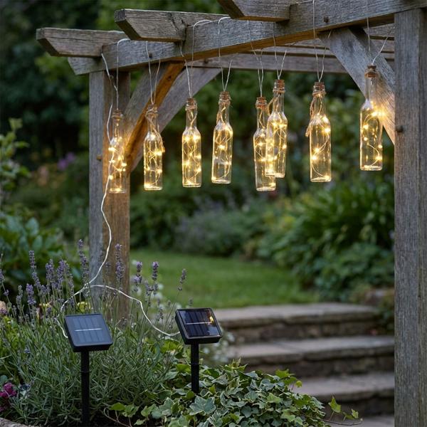 set of 2 original solar bottle fairy lights, warm white light - Decorative LED lights for garden, balcony & terrace, atmospheric lighting