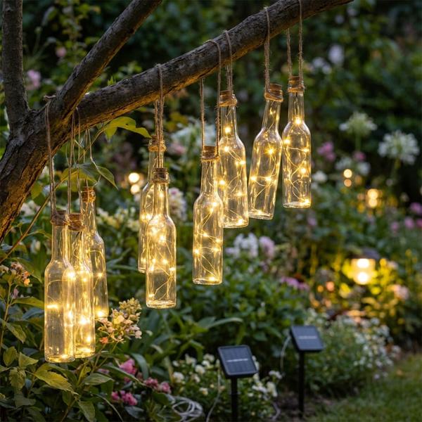 set of 3 original solar bottle fairy lights, warm white light - Decorative LED lights for garden, balcony & terrace, atmospheric lighting