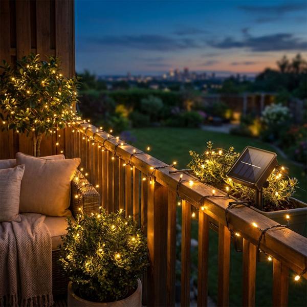 Atmospheric solar fairy lights (12m, 100 LEDs) with 8 modes & twilight sensor - IP44, versatile - For magical lighting effects at home, balcony, garden