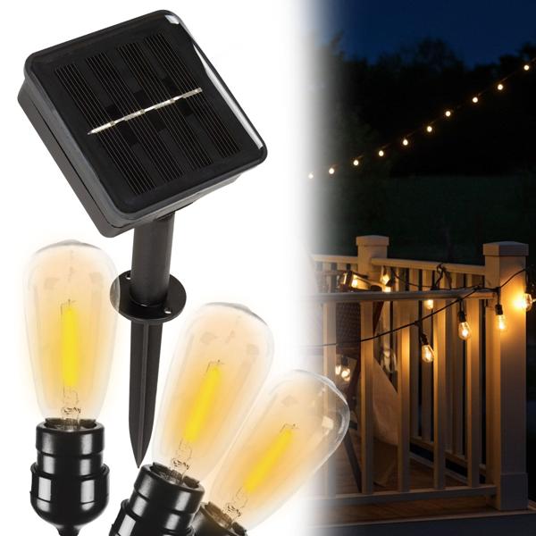 Lot 2 Guirlandes Lumineuses Solaires Ampoule - 10 LED Blanc Chaud - 6m Capteur Crépusculaire - IP44 Jardin Balcon Terrasse