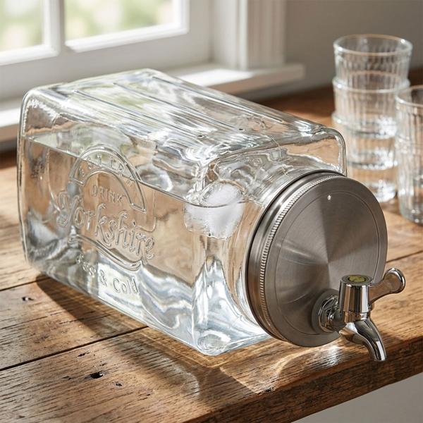 Set de 2 distributeurs de boissons en verre – capacité 3 litres chacun avec robinet & couvercle – idéal pour punch, limonade & eau – hygiénique & élégant