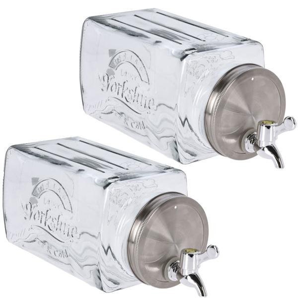 Set de 2 distributeurs de boissons en verre – capacité 3 litres chacun avec robinet & couvercle – idéal pour punch, limonade & eau – hygiénique & élégant