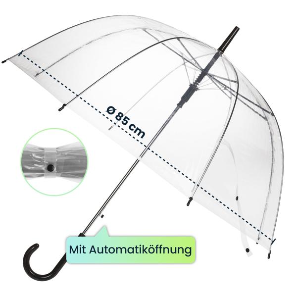 4er-Set Stabiler Regenschirm mit Automatiköffnung, transparent, Ø 85 cm, moderner und stylischer Regenlook, leichte Handhabung