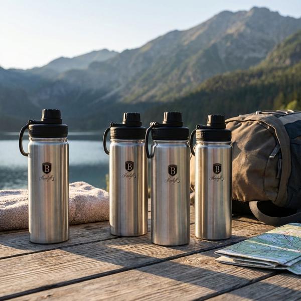 set of 4 Robust 540ml stainless steel drinking bottle / sports bottle: Durable, tasteless & ideal for fitness, outdoor & office, leak-proof & easy to clean