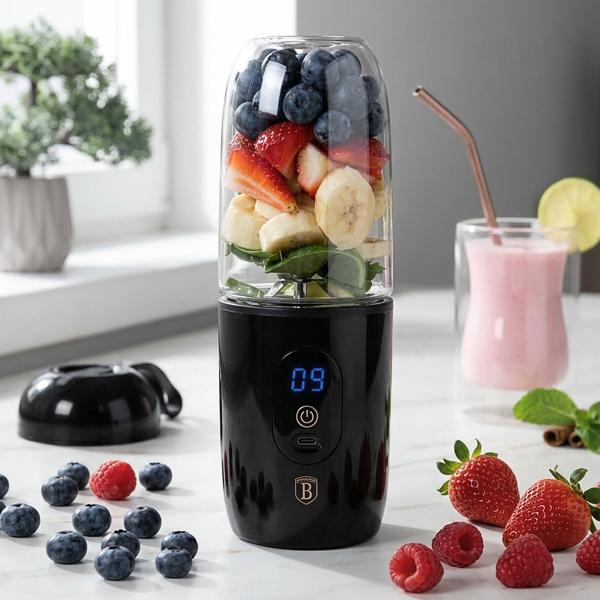 Smoothie To-Go-Mixer, 460ml, USB, 120-130W, LED Anzeige, kraftvoll - schwarz-roségold, edles Design - Smoothies to go – USB Mini Standmixer