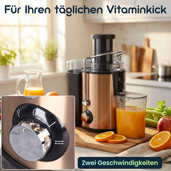 Kraftvoller Entsafter für Obst & Gemüse, 500W, großem Fruchtfleischbehälter & 600 ml Saftbehälter – edles Design in Roségold für frische Säfte