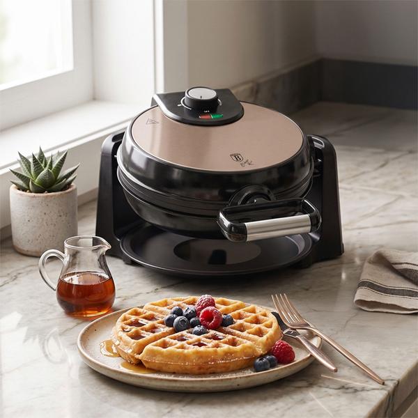 Elegante piastra rotante per waffel: potente 1000 watt, oro rosa, per waffel belgi - per waffel soffici e perfetti come quelli di un professionista
