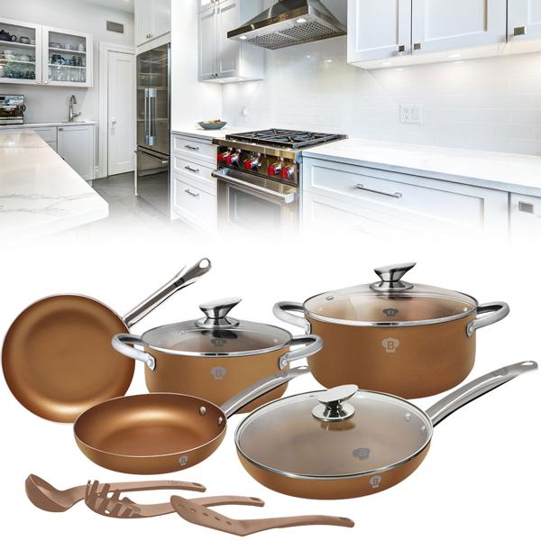 Professional cooking set, 11-piece, made of aluminum & stainless steel, in elegant copper design, incl. trivet: For a first-class cooking experience