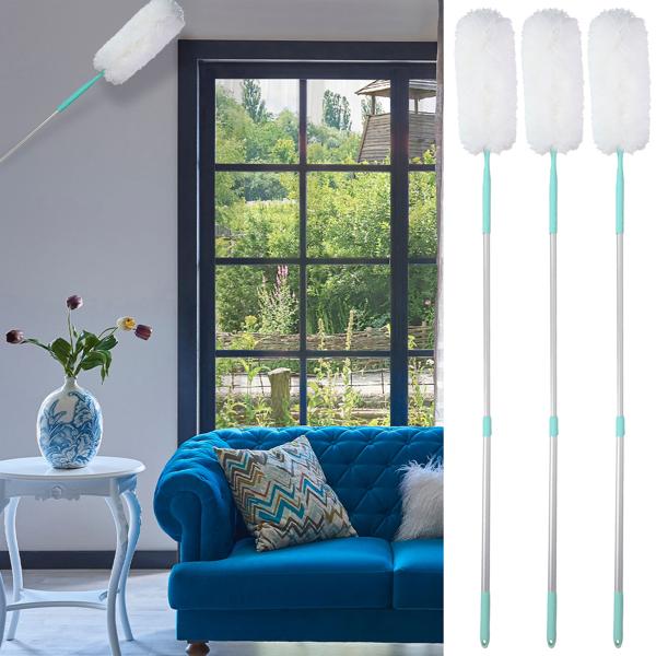 set di 3 piumini con manico telescopico in alluminio, 115 - 10 cm, bianco/blu