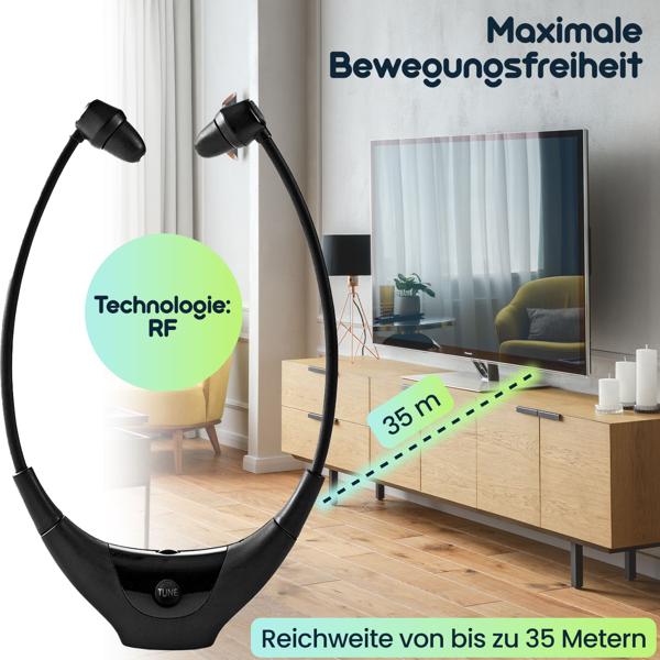 Kabelloser TV-Kinnbügel-Kopfhörer – leicht, ergonomisch & in Schwarz – klarer Sound, komfortabler Sitz & ideal für ungestörten TV Erlebnis