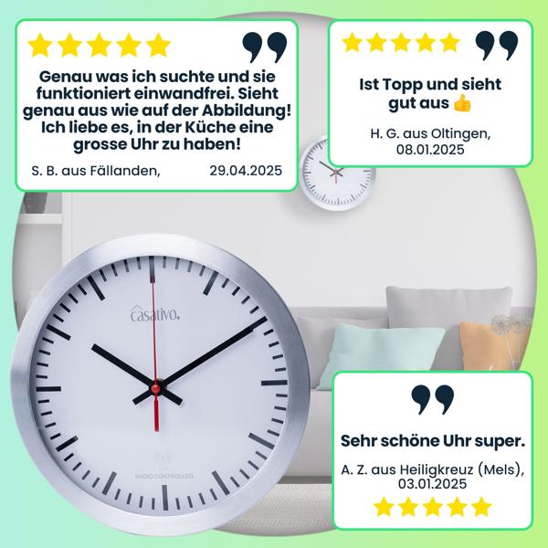 2er-Set Elegante Funk-Wanduhr (Ø 25 cm) mit präzisem Quarz-Uhrwerk – Aluminiumgehäuse, geräuscharm – Zeitloses Design für jeden Raum