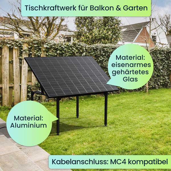 Solar Gartentisch mit 410W & Wechselrichter – Tisch-Kraftwerk für Balkon & Garten – Wetterfeste, nachhaltige Energiequelle mit App