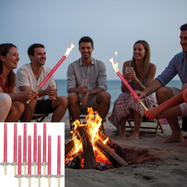 Torches à Cire Extérieur (Lot de 10) - Décoration Idéale Jardin, Fêtes, Mariages - 45 cm - 75 min Combustion - Manche Bois, Anti-Goutte