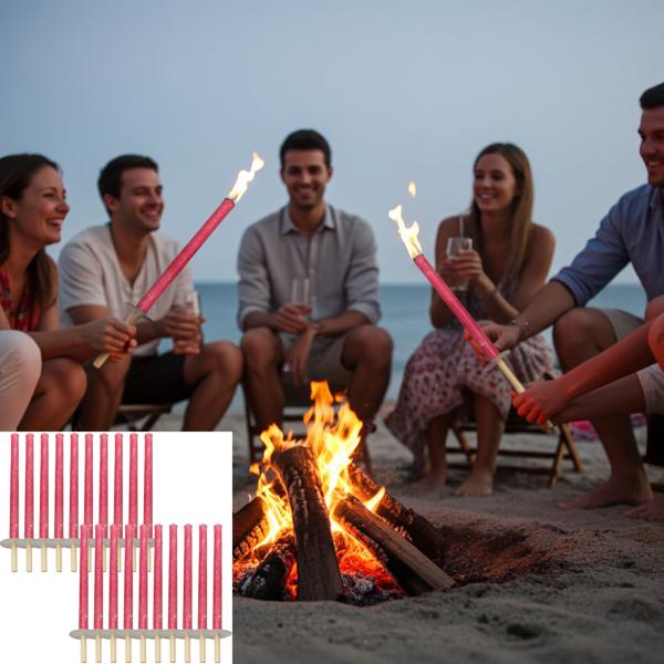 Lot 20 Torches de Cire Ströbel 45cm - Durée 75min - Poignée Bois - Protection Main - Extérieur Fêtes Jardin Mariages Camping - Qualité Allemande