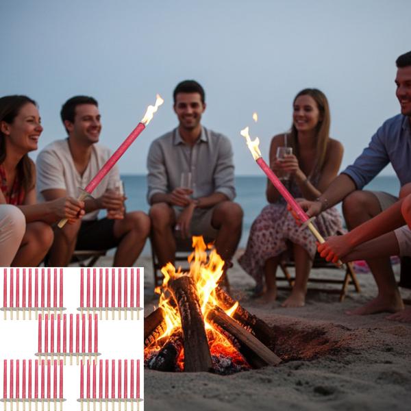 Outdoor-Fackelset (50 Stück): 45cm Wachsfackeln mit 75 Min Brenndauer, Holzgriff & Handschutz. Ideal für Garten, Camping & Events