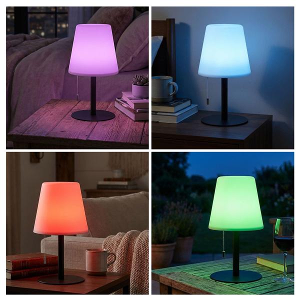 Rechargeable table lamp with 4 light modes in white & multicolor, 30cm, IP44
