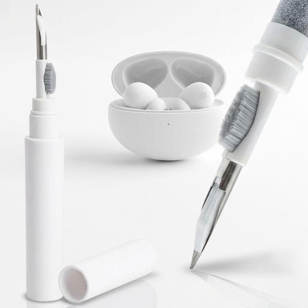 Stylo de nettoyage pour écouteurs intra-auriculaires - Kit 3-en-1 avec brosse, éponge, pointe - Optimise son, hygiène, prolonge durée de vie AirPods