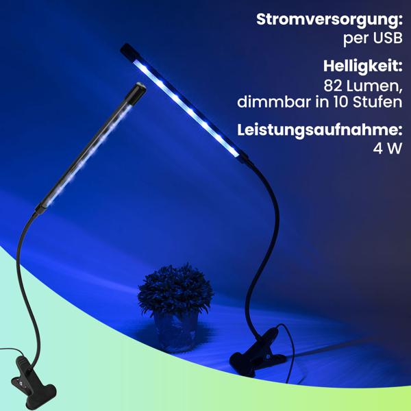 LED-Pflanzenlampe mit Schwanenhals, Pflanzenwachstumslampe mit 10 dimmbaren Stufen & Timerfunktion, 82 Lumen, 20 LEDs mit 360°-Schwanenhals