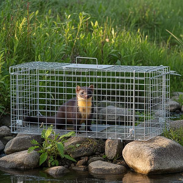 Robusta trappola per martore (66x26x23cm) in metallo - Con maniglia per il trasporto e protezione dai morsi - Cattura sicura senza ferite per uomini e animali