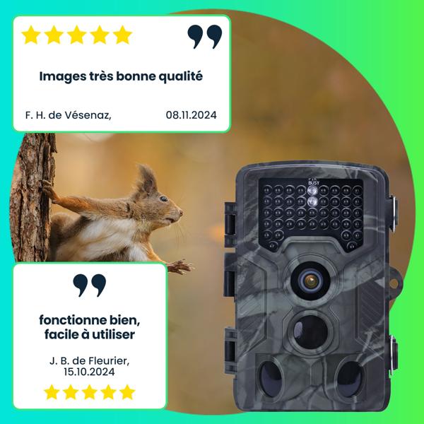 Caméra de chasse Full HD 24 MP, 3 détecteurs de mouvement, vision nocturne, fonctions rafale et accéléré, écran couleur, piège photo résistant aux intempéries, panneau solaire inclus, 3000 mAh
