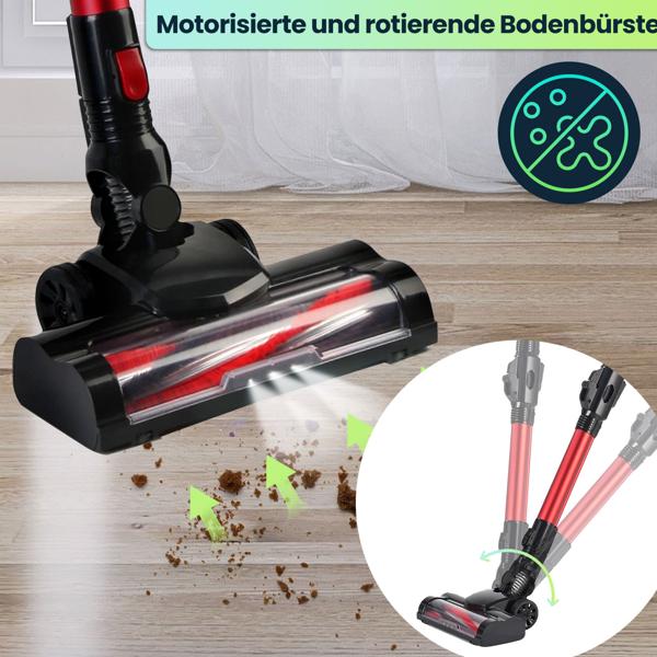 Akku-Handstaubsauger & Bodensauger 2in1 mit Elektrobürste: 18 kPa Saugkraft, beutellos, 2 Modi – Schmutz & Staub einfach verschwinden lassen
