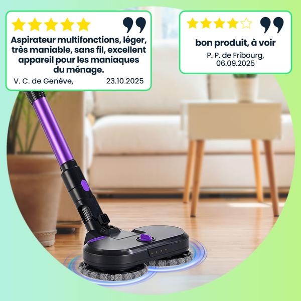 Aspirateur laveur cyclonique sans fil 2 en 1 – aspirateur à main, aspirateur balai et laveur, 23 kPa, filtre HEPA, aspirateur multifonction pour des sols rutilants