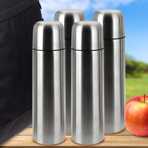 Set of 4 vacuum-insulated stainless steel bottles with cup in the lid, 0.5 L