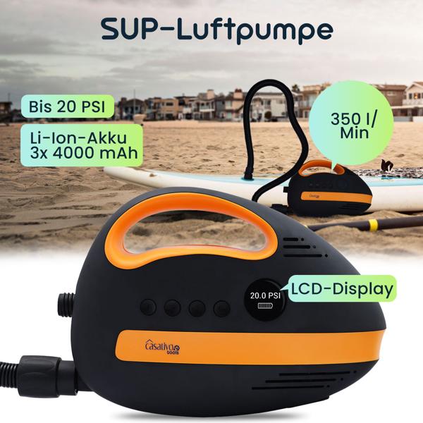 Ultimative Akku-SUP-Luftpumpe: 20 PSI, 350 L/Min, USB, 12V – Kompakte, tragbare Hochleistungs-Pumpe für Boards
