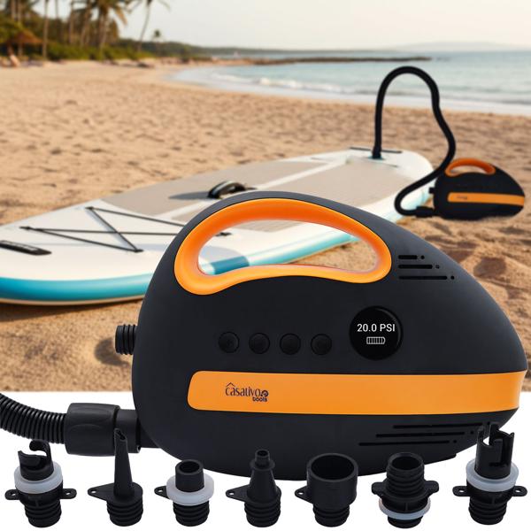 Ultimate battery SUP air pump: 20 PSI, 350 L/min, USB, 12V - Compact, portable high-performance pump for boards