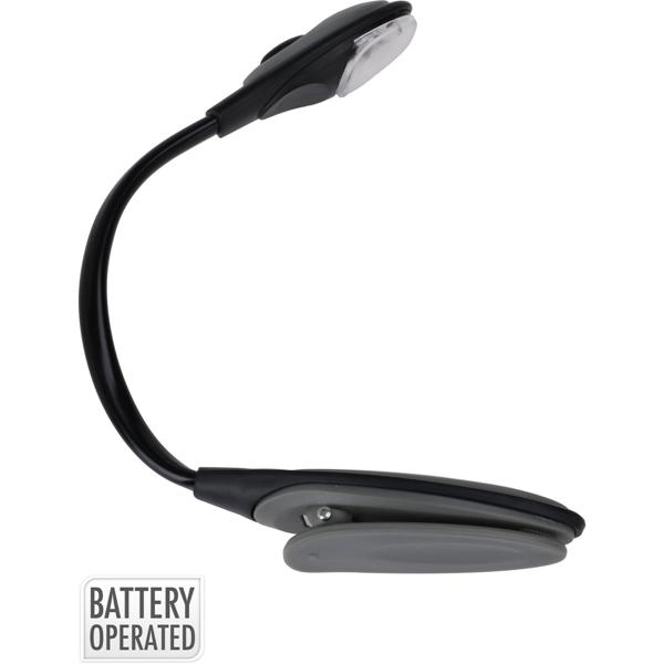 Compact book reading lamp with practical clip – Flexible gooseneck for ideal lighting – Battery-operated – For relaxed reading