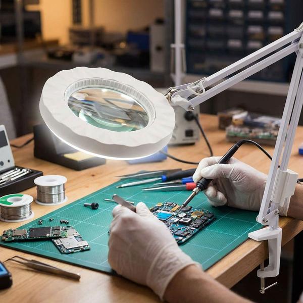 Lampe-loupe LED lumineuse, 700 lumens, grossissement 1,75x, bras articulé – 6 W, 42 LED SMD, blanche, pour lecture, DIY, artisanat et plus encore