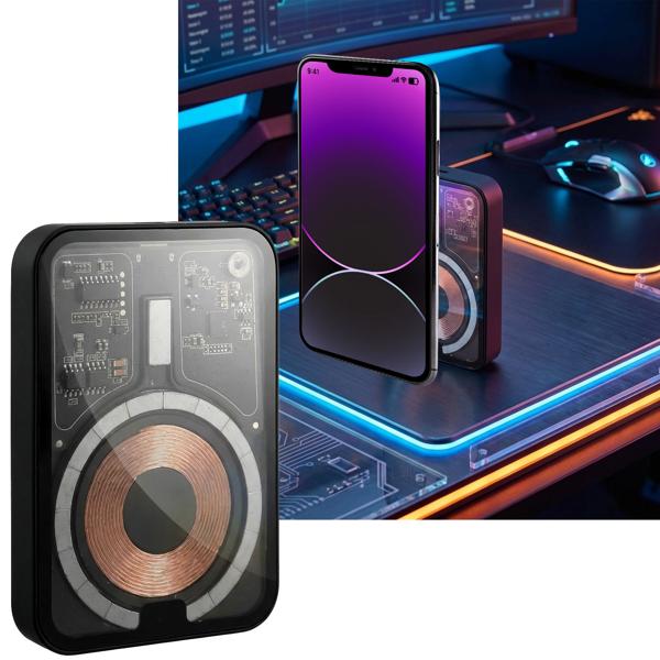 MagSafe Wireless Powerbank 5000mAh, wireless magnetic power bank with LED display and USB-C port, design battery pack for iPhone 12, 13, 14, 15