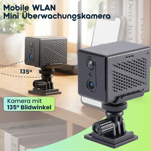 Mobile WLAN Mini Überwachungskamera 2304 x 1296: Mit App-Fernzugriff – Ein smartes Sicherheitssystem für Zuhause, Büro & Reisen