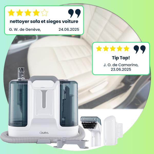 Shampouineuse - Nettoyeur tapis & tissus, fauteuils, sièges auto, canapés - 450W, 11kPa, double réservoir, portable, élimine taches