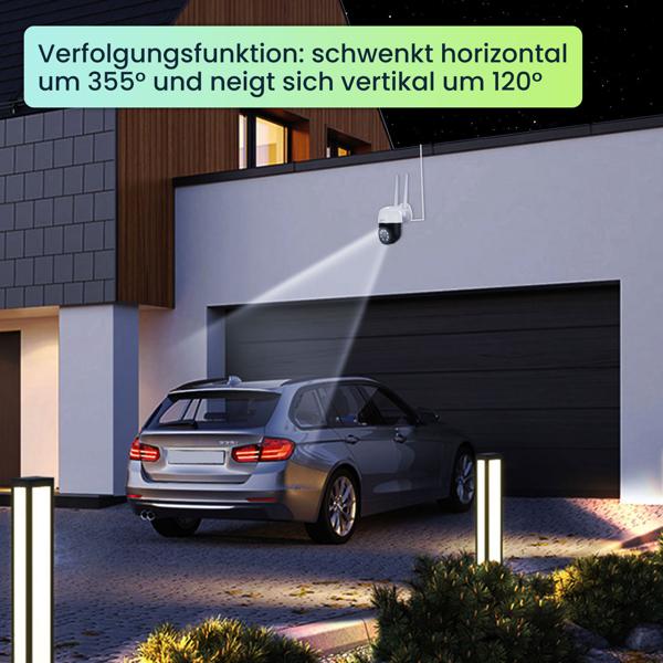 WLAN Outdoor Überwachungskamera 2K: IP66, Pan-Tilt: Volle Kontrolle & brillante Überwachung für Ihr Zuhause – Tag & Nacht