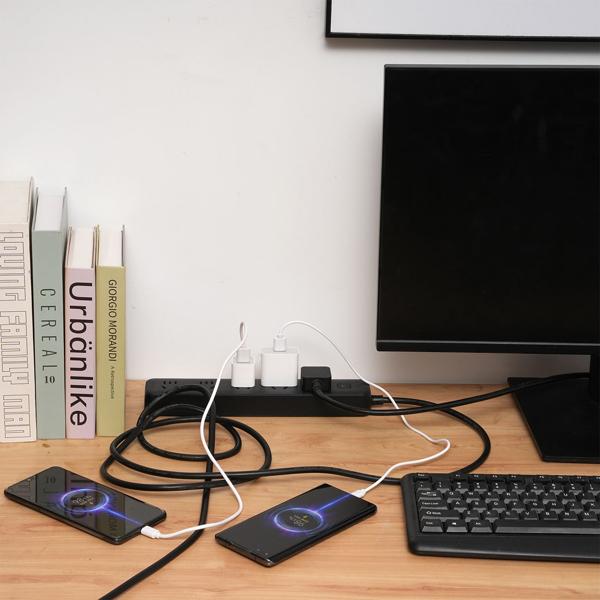6-socket power strip with ingenious cable box black (CH): 3x USB-A, USB-C, 15W - Ideal for tidy charging & secure power supply